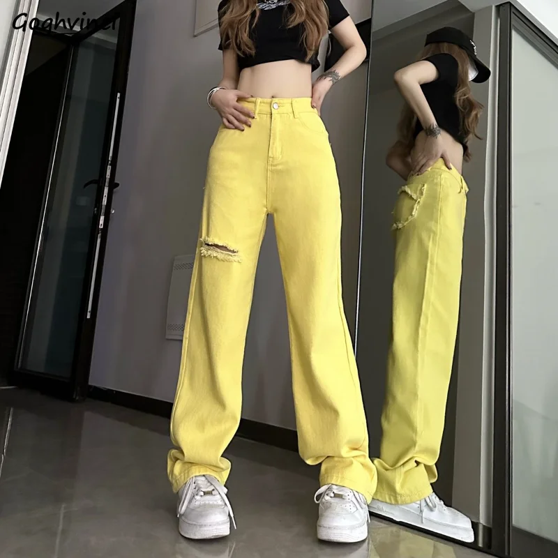 Yellow Ripped Jeans Women Spring Summer Trendy Streetwear High Waist All-match Straight Casual Harajuku Trousers Loose Design
Yellow Ripped Jeans Women Spring Summer Trendy Streetwear High Waist All-match Straight Casual Harajuku Trousers Loose Design
