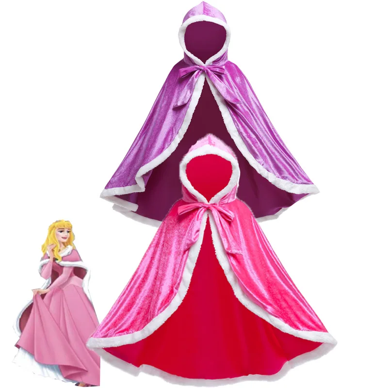 

Children Snow Queen Anna&Elsa Girls Velvet Cloak Hooded Christmas Fairy Cinderella Rapunzel Aurora Belle Princess Dress Up Cape