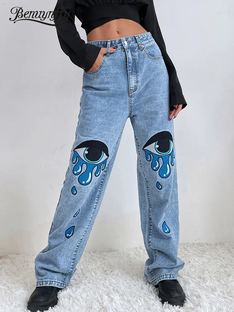 Benuynffy Eye Print Baggy Straight Jeans Women Spring Fall Fashion Loose Zipper Fly High Waist Female Casual Long Mom Jeans
Benuynffy Eye Print Baggy Straight Jeans Women Spring Fall Fashion Loose Zipper Fly High Waist Female Casual Long Mom Jeans