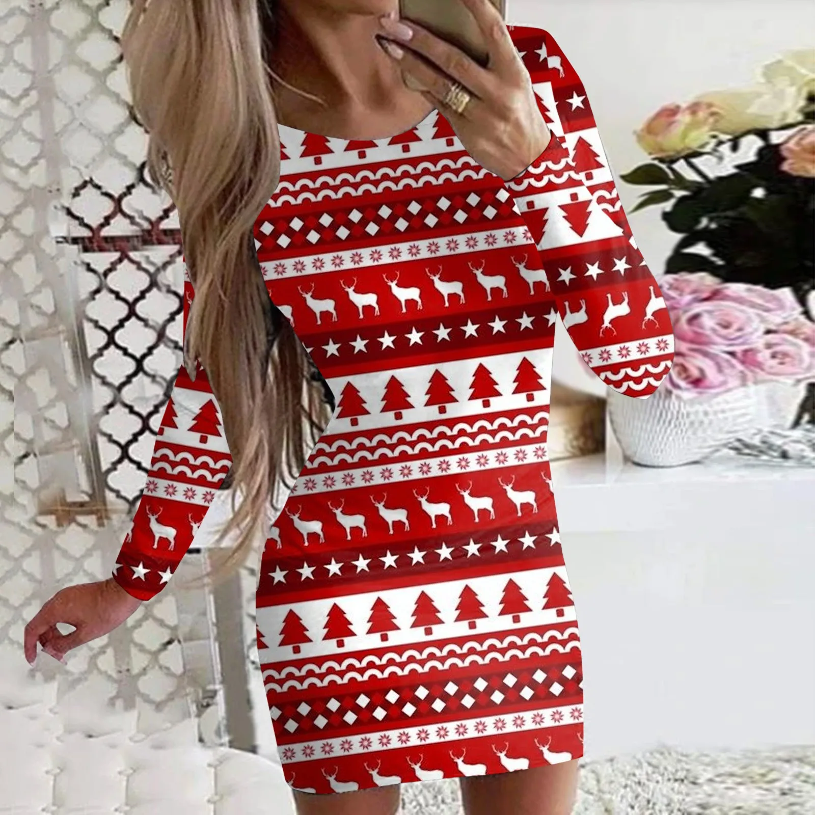 Women Fashion Casual O Neck Christmas Print Long Sleeve Bodycons Mini Dresses Active Dress
Women Fashion Casual O Neck Christmas Print Long Sleeve Bodycons Mini Dresses Active Dress