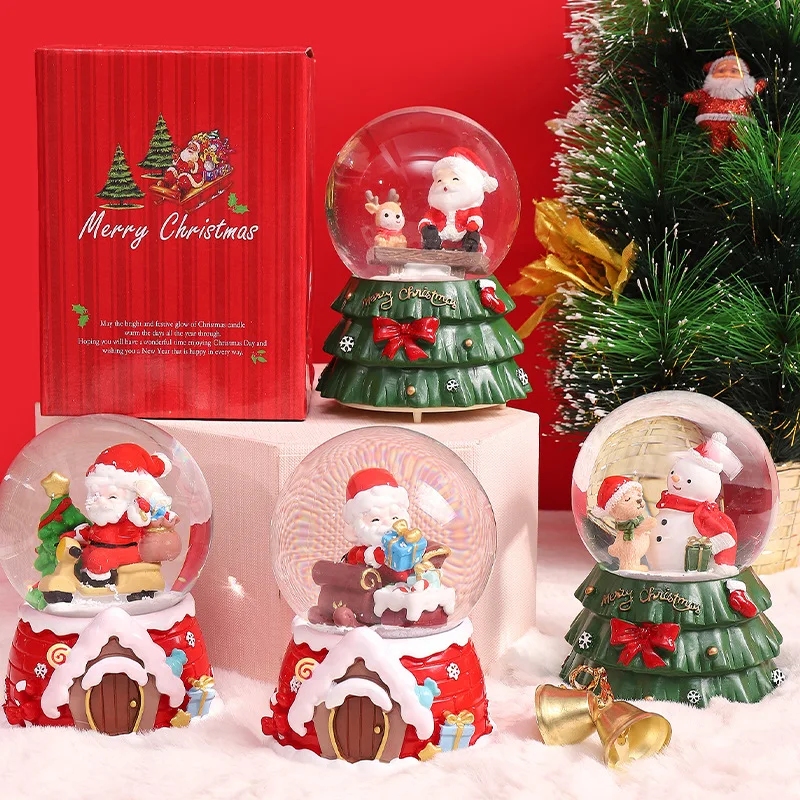 

Рождественский Снежный шар, музыкальная шкатулка, светящийся хрустальный шар, Санта-Клаус, стеклянный шар, украшение для стола, офисное укр...
