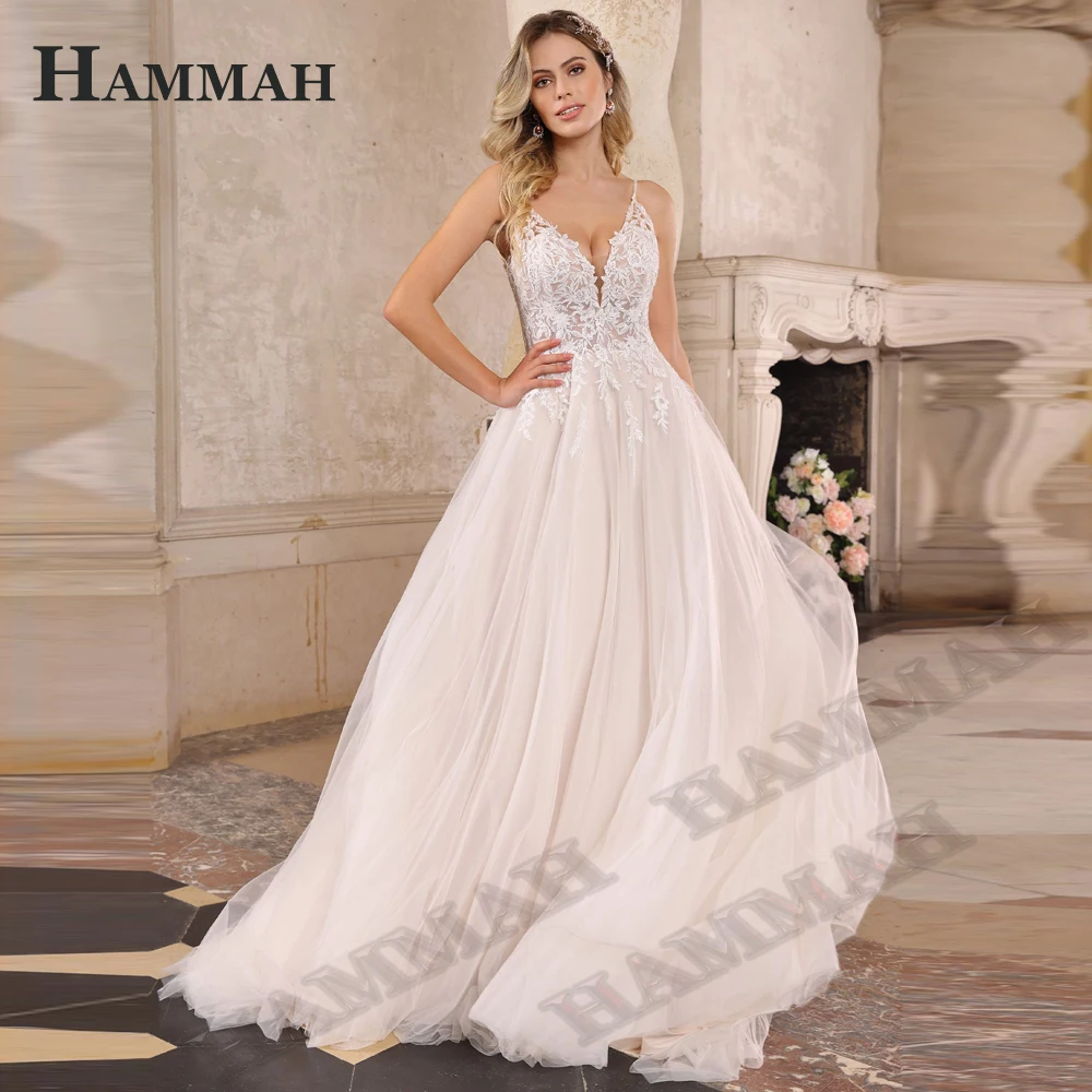HAMMAH Wedding Dresses For Women V Neck Spaghetti Strap A Line Tulle Illusion Sleeveless Robe De Mariée Backless Personalised
HAMMAH Wedding Dresses For Women V Neck Spaghetti Strap A Line Tulle Illusion Sleeveless Robe De Mariée Backless Personalised