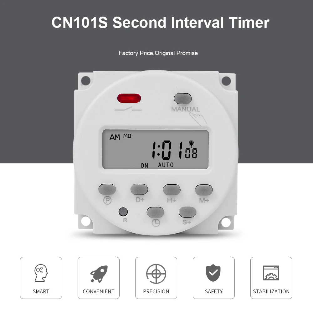 1 Second Interval 5V 12V 24V 110V 220V Digital LCD Timer Switch 7 Days Weekly Programmable Time Relay Programmer CN101S
1 Second Interval 5V 12V 24V 110V 220V Digital LCD Timer Switch 7 Days Weekly Programmable Time Relay Programmer CN101S