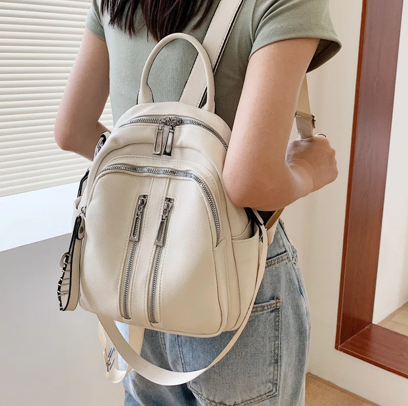 

Double Zipper Design women backpack 2022 New Multifunction female Shoulder Bags PU Leather Girls School Bags bagpack Softback