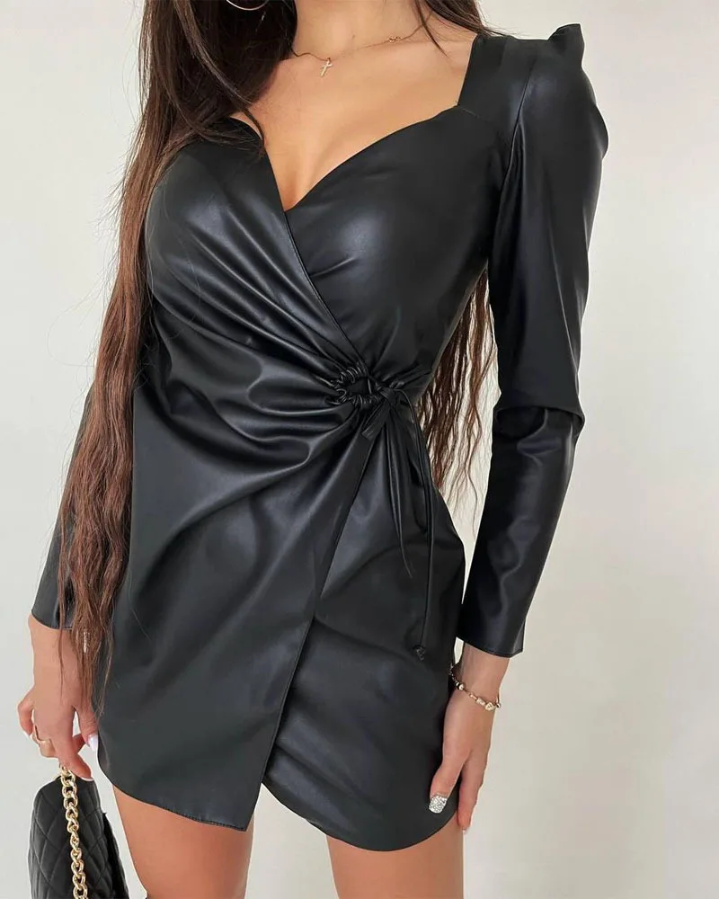 2022 new women's waist belt PU dress women female casual office party elegant dresses spring and autumn
2022 new women's waist belt PU dress women female casual office party elegant dresses spring and autumn