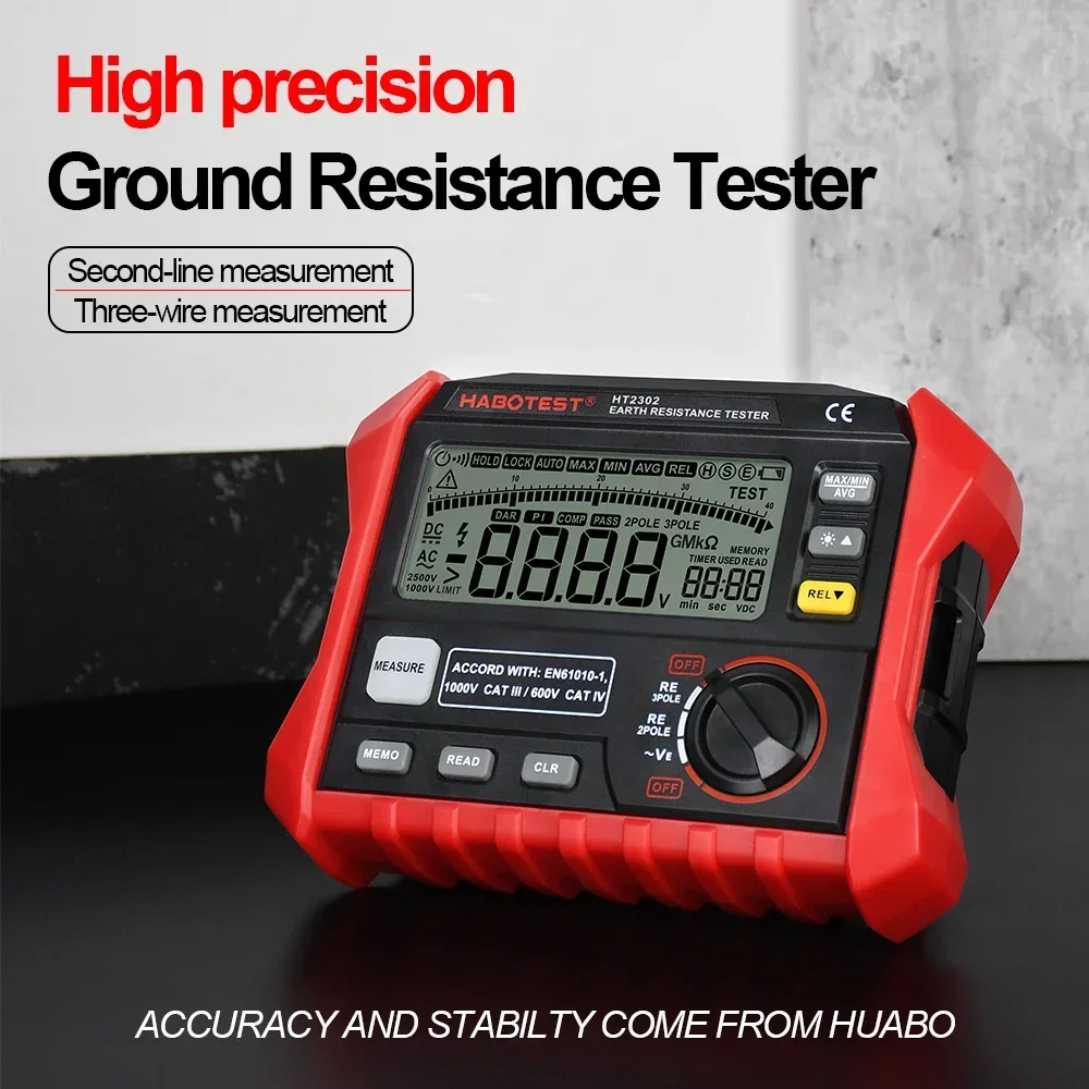 HABOTEST New Ground Resistance Tester HT2302 Digital Earth Resistance Tester LCD Backlight Voltage Megger Resistance Meter 1000V
HABOTEST New Ground Resistance Tester HT2302 Digital Earth Resistance Tester LCD Backlight Voltage Megger Resistance Meter 1000V