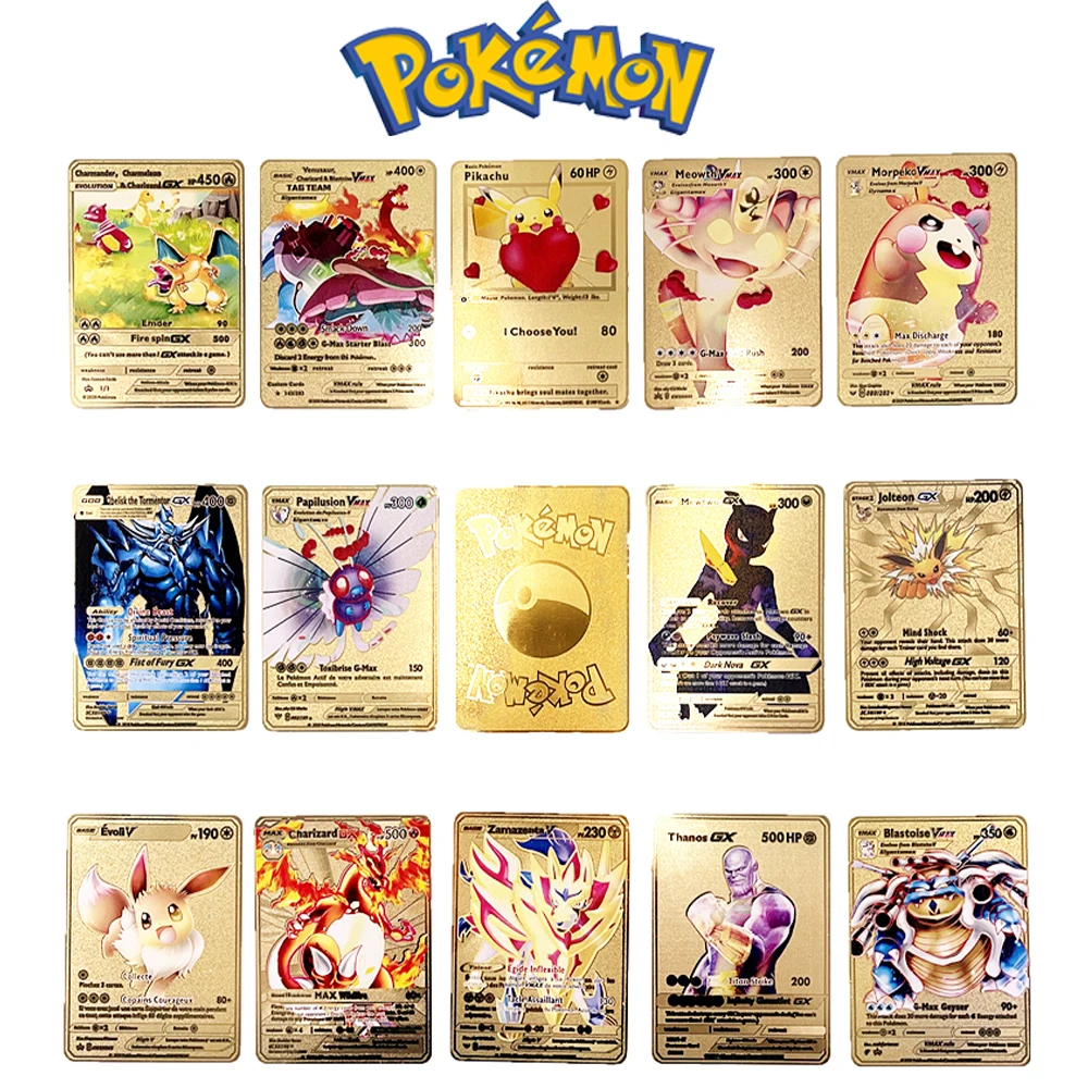14 Styles Pokemon French Metal Card Game Anime Battle Card Gold Charizard Pikachu Collection Card Action Figure Model Kids Toy
14 Styles Pokemon French Metal Card Game Anime Battle Card Gold Charizard Pikachu Collection Card Action Figure Model Kids Toy