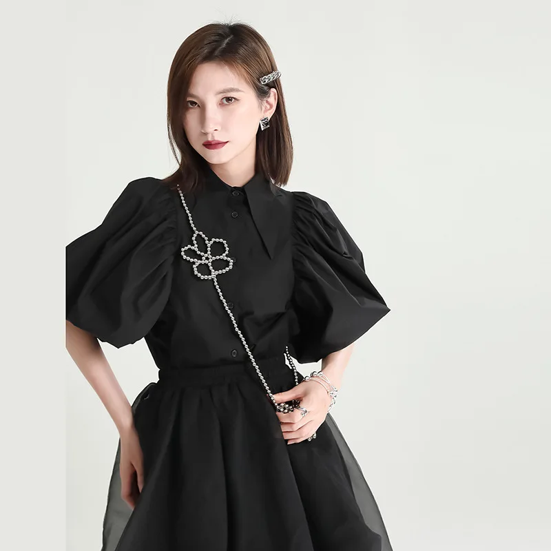 2023 summer new fashion lantern bubble sleeve shirt show thin personality single breasted square collar small shirt
2023 summer new fashion lantern bubble sleeve shirt show thin personality single breasted square collar small shirt