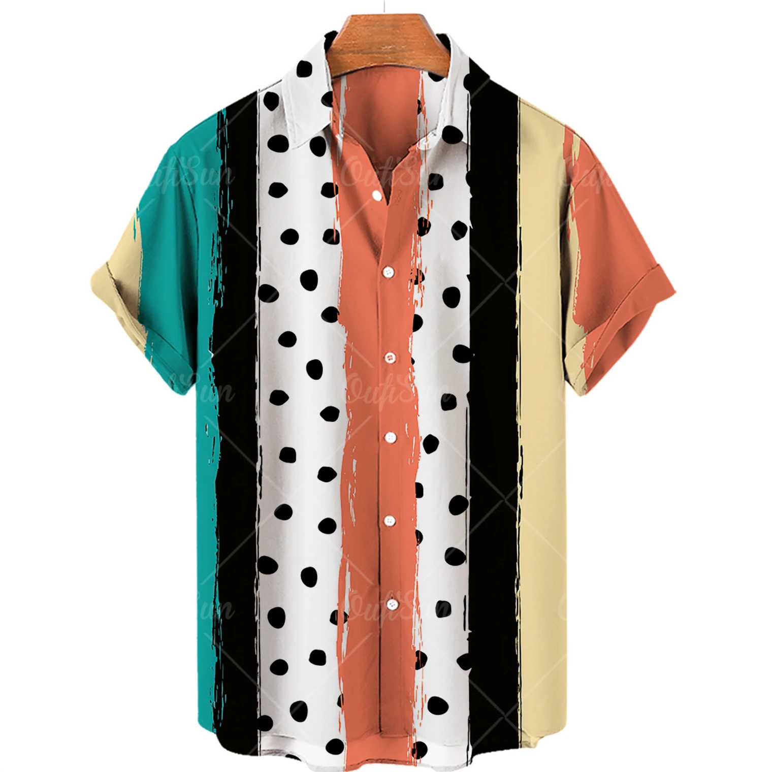 

Гавайская рубашка мужская с полосатым принтом, модная повседневная Пляжная блузка с короткими рукавами, с лацканами, на одной пуговице, бол...