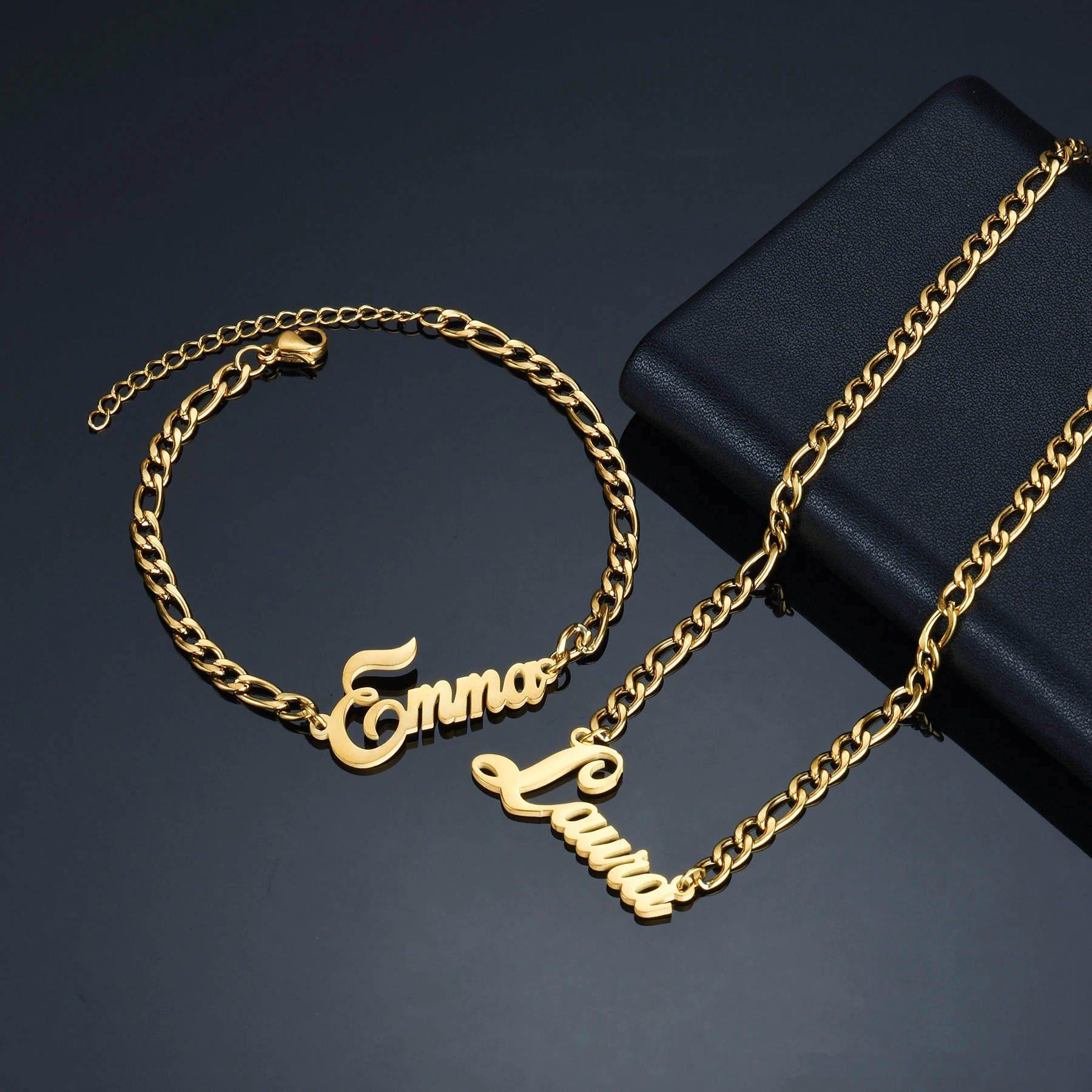 Acheerup New Personalized Custom Name Necklace Bracelet for Women Stainless Steel Figaro Chain Jewelry Set Wedding Couple Gift
Acheerup New Personalized Custom Name Necklace Bracelet for Women Stainless Steel Figaro Chain Jewelry Set Wedding Couple Gift