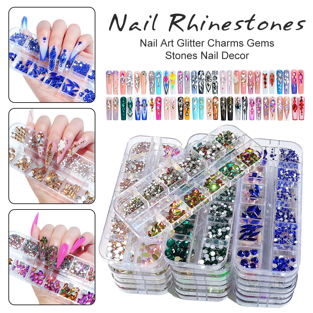 12 Grids Mixed Size Flat Back AB Crystal Nail Rhinestones Nail Art Glitter Charms Gems Stones Nail Decor Manicure Design
12 Grids Mixed Size Flat Back AB Crystal Nail Rhinestones Nail Art Glitter Charms Gems Stones Nail Decor Manicure Design
