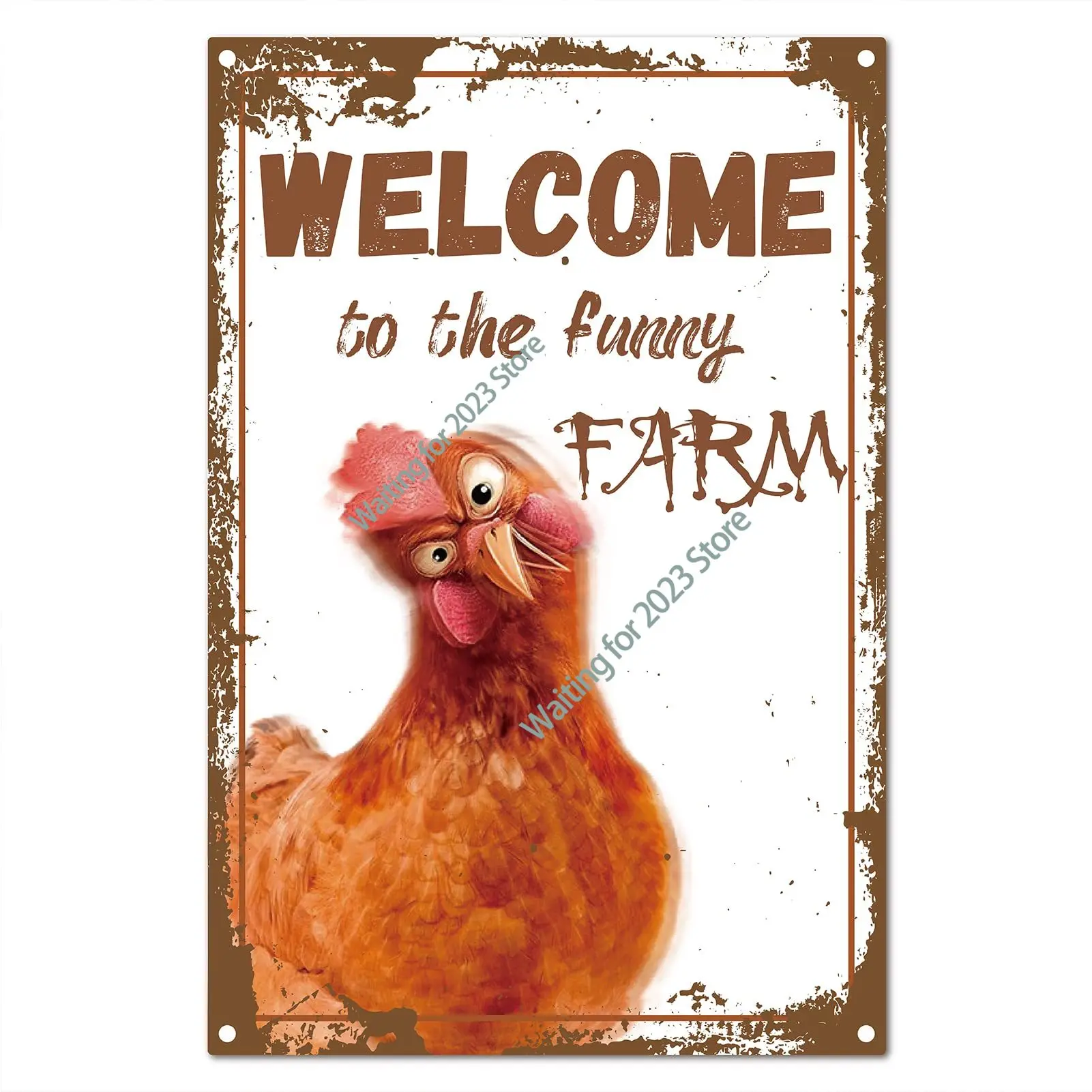 

Welcome to The Funny Farm Sign Chicken Metal Tin Signs Retro Vintage Poster Wall Decor Garage Farmhouse Garden Bar Club