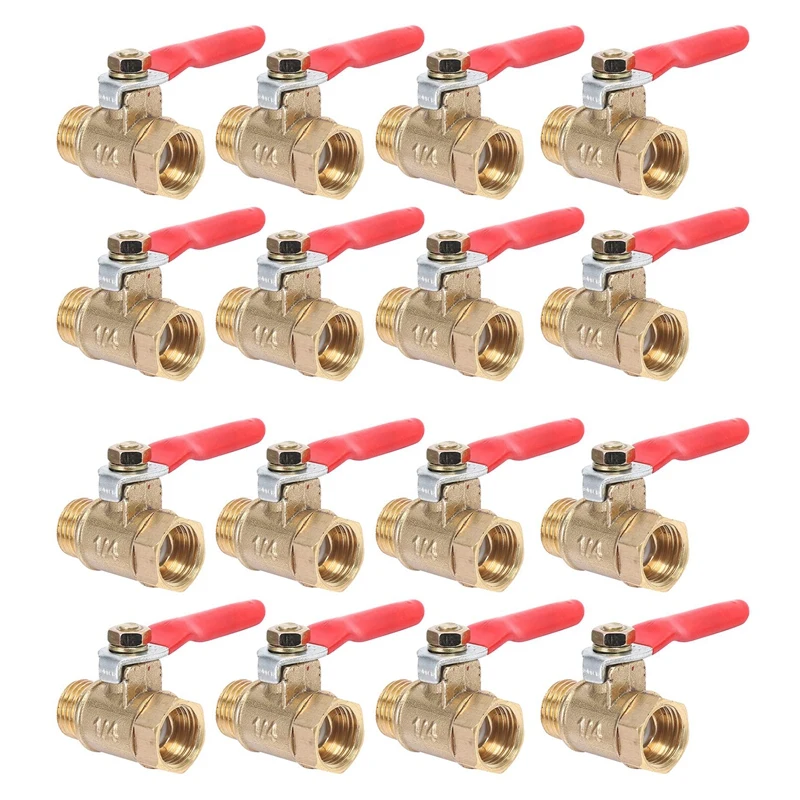 16PCS 1/4 Inch Heavy Duty Brass Ball Valve Shut Off Switch Male And Female NPT Thread Pipe Fitting
16PCS 1/4 Inch Heavy Duty Brass Ball Valve Shut Off Switch Male And Female NPT Thread Pipe Fitting