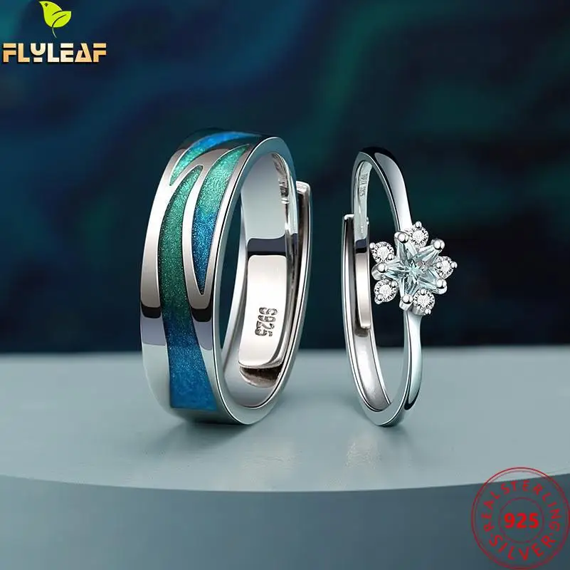 

Real 925 Sterling Silver Aurora Stars Couple Ring For Women Men Platinum Plating Romantic Birthday Gift Fine Jewelry 2022 New