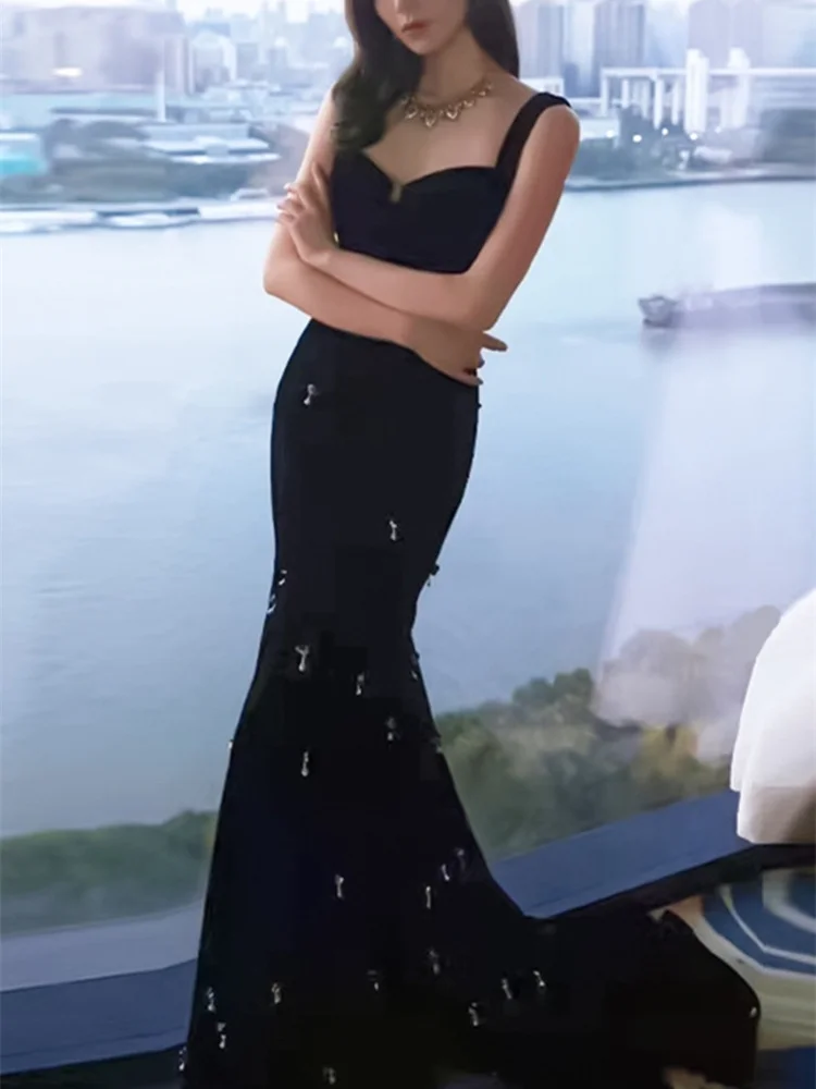 Asymmetric Velour Floor Length Dress Women Pearls Strapless Mermaid Black Velvet Evening Party Gown Maxi Dress
Asymmetric Velour Floor Length Dress Women Pearls Strapless Mermaid Black Velvet Evening Party Gown Maxi Dress