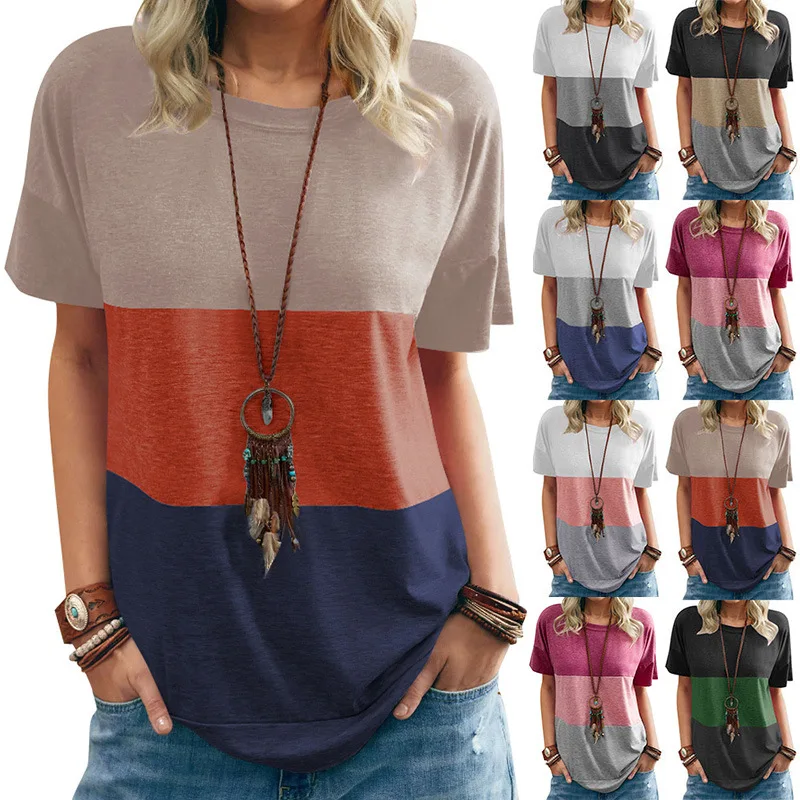 Women Fashion Three Color Splicing Pocket Casual Tshirt O-neck Short Sleeve Loose Tops Summer 2022 New Comfortabl Pullovers Tee
Women Fashion Three Color Splicing Pocket Casual Tshirt O-neck Short Sleeve Loose Tops Summer 2022 New Comfortabl Pullovers Tee