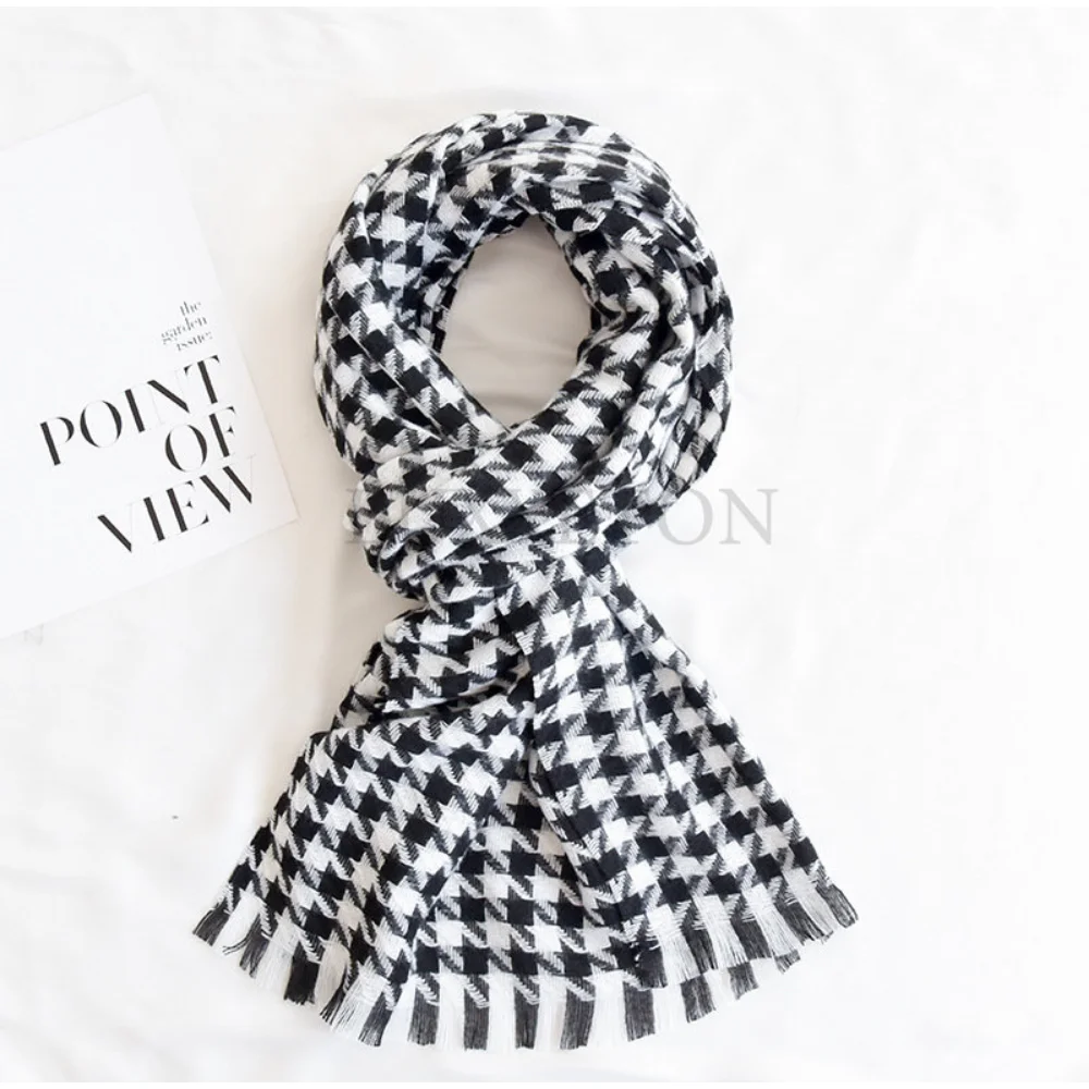 Lady White Black Cloud Houndstooth Tassel Scarf Autumn Winter Women Thick Neck Wrap Soft Warm Imitation Cashmere Scarves
Lady White Black Cloud Houndstooth Tassel Scarf Autumn Winter Women Thick Neck Wrap Soft Warm Imitation Cashmere Scarves