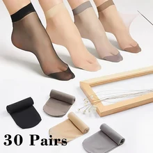 60Pcs=30Pairs Transparent Summer Socks Ultrathin Women Nylon Ladies Female Short Ankle Meias Elastic Crystal Spring Silk Sox