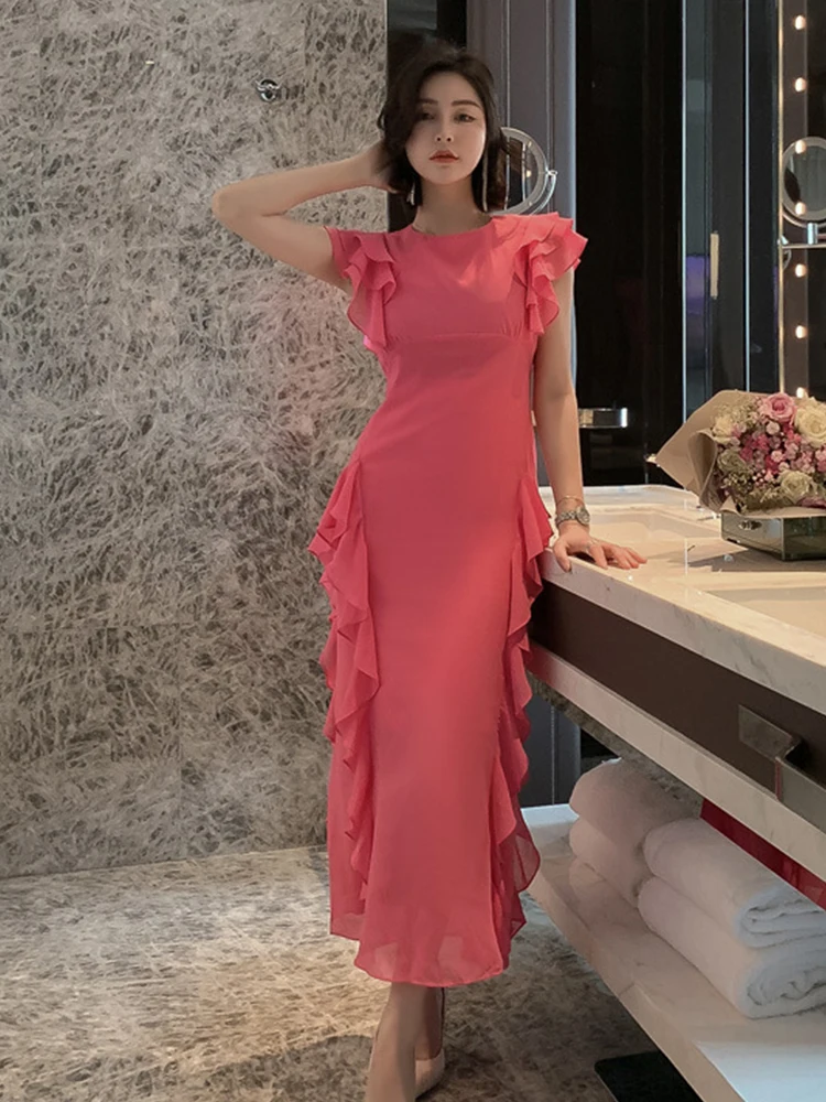 2023 Summer Women Maxi Dress Elegant Korean Sweet Black Rose Red Chiffon Ruffles Slim Fishtail Robe Holiday Beach Vestidos Mujer
2023 Summer Women Maxi Dress Elegant Korean Sweet Black Rose Red Chiffon Ruffles Slim Fishtail Robe Holiday Beach Vestidos Mujer