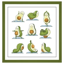 Avocado yoga cross stitch package kits 18ct 14ct 11ct unprint canvas cotton thread embroidery DIY handmade needlework