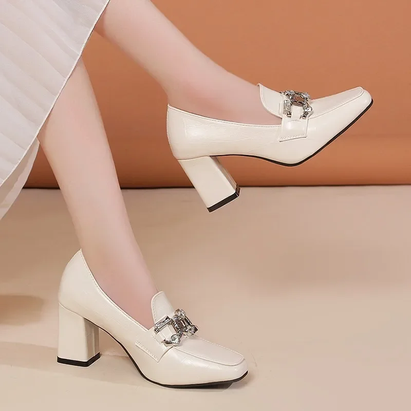 White Slip-on High Heels Women Fashion Square Toe Women Casual High Heels Rhinestone Thick Heels Leather Shoes for Women Loafers
White Slip-on High Heels Women Fashion Square Toe Women Casual High Heels Rhinestone Thick Heels Leather Shoes for Women Loafers