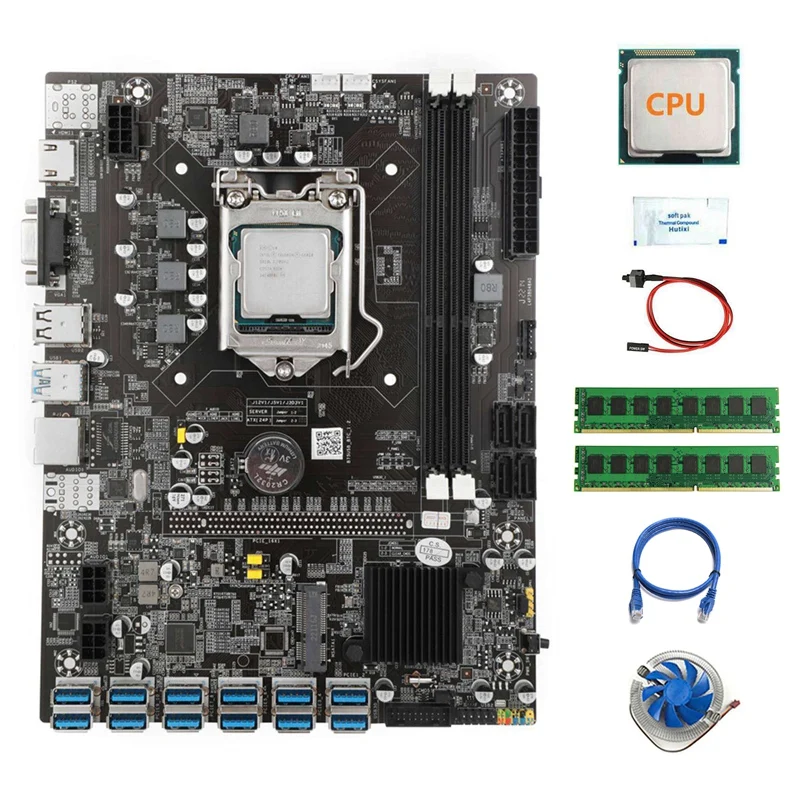 B75 12USB BTC Miner Motherboard+CPU+2X4G DDR3 RAM+Fan+Thermal Grease+Switch Cable+RJ45 Network Cable LGA1155 Motherboard
B75 12USB BTC Miner Motherboard+CPU+2X4G DDR3 RAM+Fan+Thermal Grease+Switch Cable+RJ45 Network Cable LGA1155 Motherboard