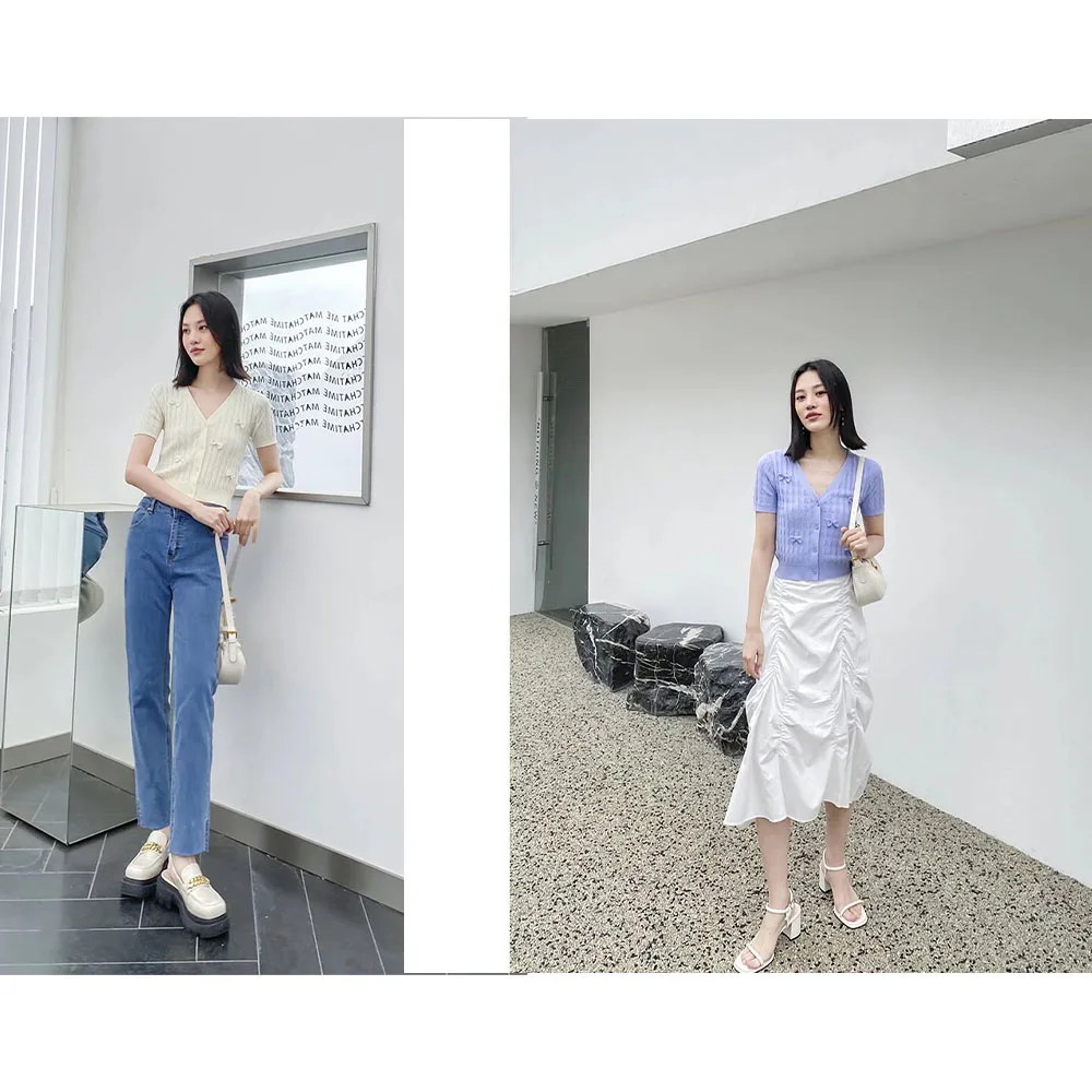 2022 women's summer hot style bow twist knitted jacket fashionable slim V-neck short-sleeved solid color temperament top
2022 women's summer hot style bow twist knitted jacket fashionable slim V-neck short-sleeved solid color temperament top