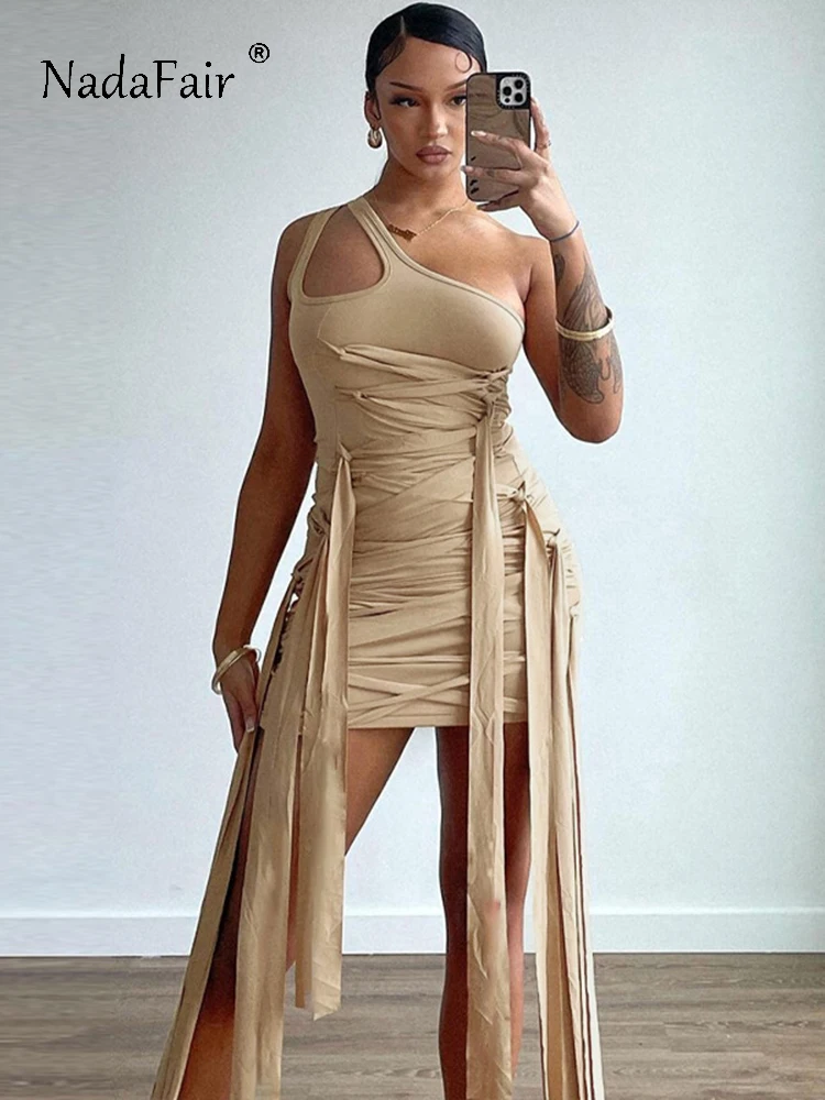 Женское облегающее мини-платье Nadafair, летнее платье на одно плечо с открытой спиной и без рукавов, вечерние Клубное платье