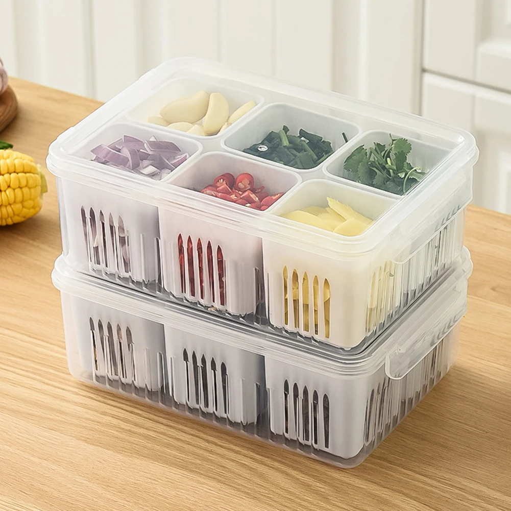 Multifunctional 6-in-1 Refrigerator Storage Box Drain Sealed Fresh-keeping Box For Fruits Ginger Garlic Onion Kitchen Organizer
Multifunctional 6-in-1 Refrigerator Storage Box Drain Sealed Fresh-keeping Box For Fruits Ginger Garlic Onion Kitchen Organizer