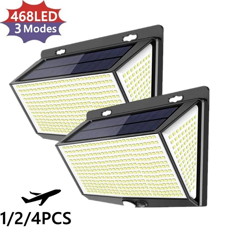 Solar Lights Outdoor 468 LED 1/2/4 Pack Solar Motion Sensor Lights with 3 Lighting Modes Waterproof Security Lights for wall
Solar Lights Outdoor 468 LED 1/2/4 Pack Solar Motion Sensor Lights with 3 Lighting Modes Waterproof Security Lights for wall