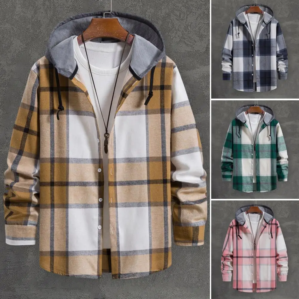Men Spring Autumn Hooded Drawstring Shirt Coat Long Sleeve Plaid Print Solid Color Patchwork Color Single Breasted Casual Coat
Men Spring Autumn Hooded Drawstring Shirt Coat Long Sleeve Plaid Print Solid Color Patchwork Color Single Breasted Casual Coat