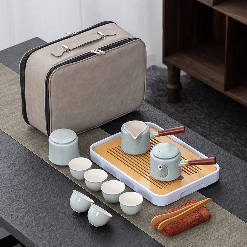 

Портативный керамический чайный сервиз, китайская зеркальная чайная принадлежность, чайный сервиз для путешественников, чайный сервиз с сумкой, чайные чашки Gaiwan для чайной церемонии