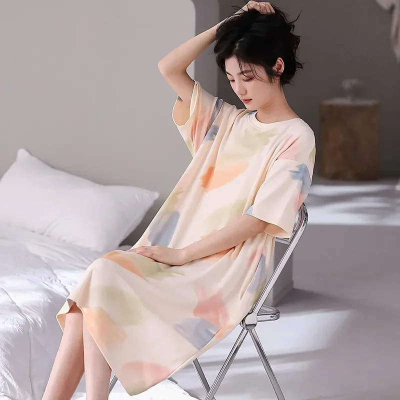 

Section Student Loose ins Cute Female Summer Female Service Net Home Large Short-sleeved Mid-length Red Thin new Nightdress Size