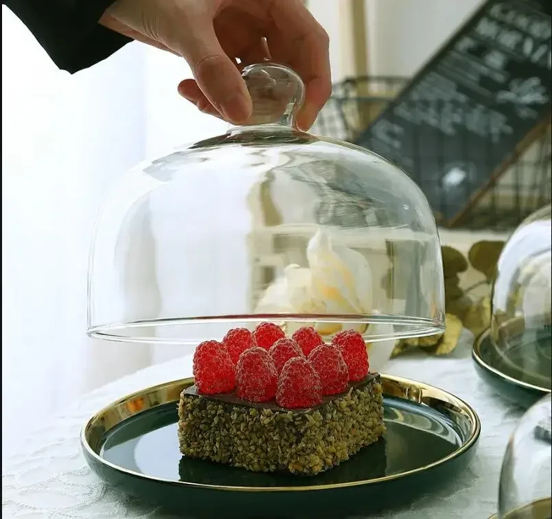

Стеклянная Прозрачная крышка, фруктовая тарелка, керамический поднос для послеобеденного чая и торта, стеклянная крышка, поднос в западном стиле, зеркальная десертная тарелка