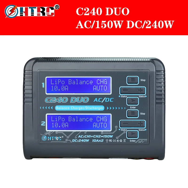 

HTRC Lipo Charger C240 DUO AC/150W DC/240W Dual Channel 10A Discharger for LiHV LiFe Lilon NiCd NiMh Pb Battery Balance Charger