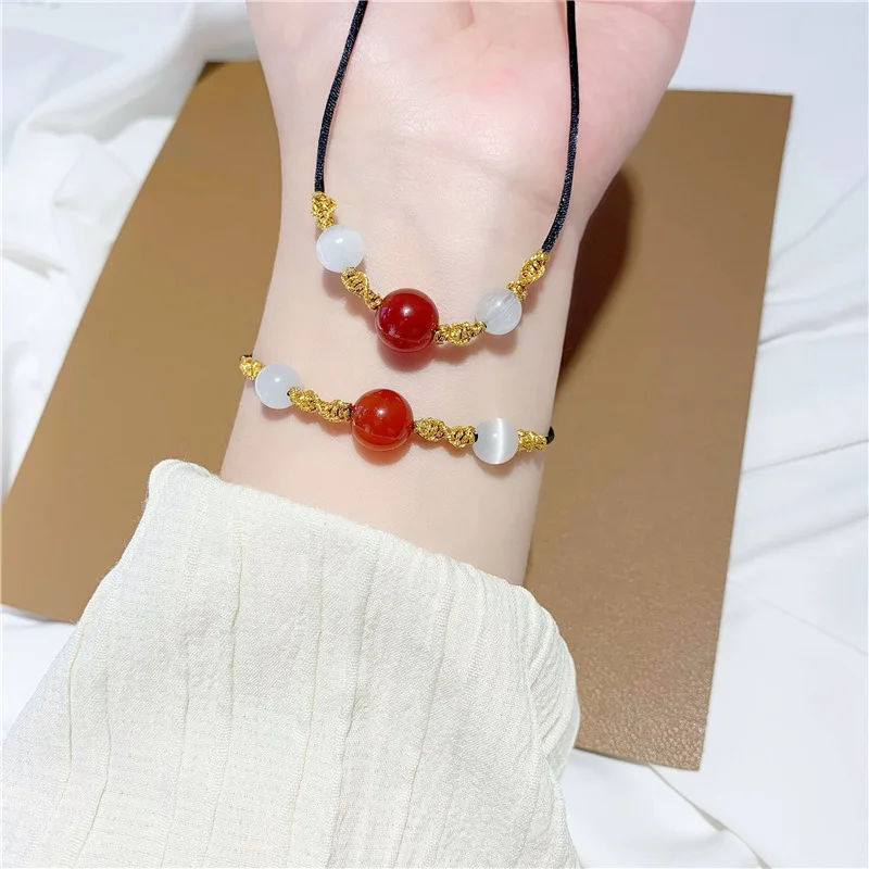 

Red Bean Acacia healing Reiki Natural red agate opal beaded Necklace Bracelet Set lovers adjustable semi-precious stone Jewelry