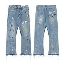 Hot GALLERY DEPT TIDE Fashion Brand letter logo Hand-painted splash-ink graffiti patchwork casual pants Men Micro flared Long Pa