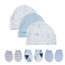 Kiddiezoom Newborn Baby Hats+Gloves Sets 0-6M Infants Boy Girl Accessories Kid Sleeping Safety Stuff