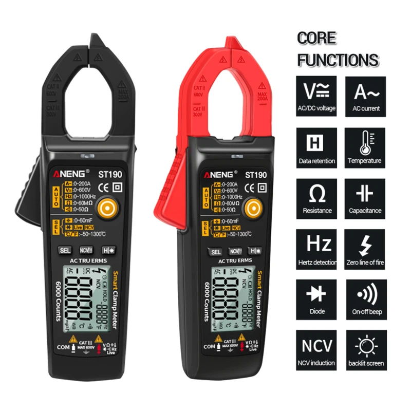 ANENG ST190 Clamp Meter 6000 Counts True RMS Digital Professional Multimeter AC Current Clamp Tester Meters Voltmeter Auto Range
ANENG ST190 Clamp Meter 6000 Counts True RMS Digital Professional Multimeter AC Current Clamp Tester Meters Voltmeter Auto Range