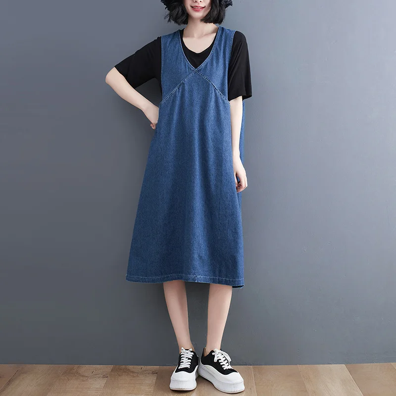 #2468 Tank Top Dress Women V-neck Sexy Midi Denim Dress Female Sleeveless Jeans Dresses Ladies A-line Loose Pockets Blue Summer
#2468 Tank Top Dress Women V-neck Sexy Midi Denim Dress Female Sleeveless Jeans Dresses Ladies A-line Loose Pockets Blue Summer