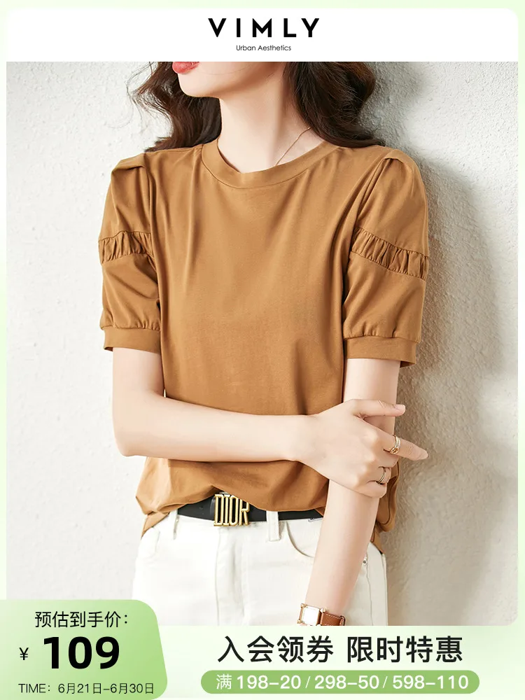VIMLY Korean T-shirt Summer New for Women 2022 Cotton O-neck Thin Puff Sleeve Short Sleeve Blouse Simple Female Clothing V3208
VIMLY Korean T-shirt Summer New for Women 2022 Cotton O-neck Thin Puff Sleeve Short Sleeve Blouse Simple Female Clothing V3208