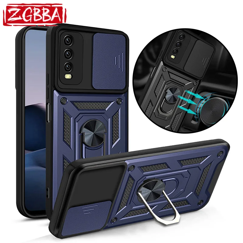 

ZGBBA Shockproof Ring Bracket Phone Case For VIVO V23E V23 V21 V21E Car Holder Slide Camera Lens Back Cover for VIVO S12 S10E 5G