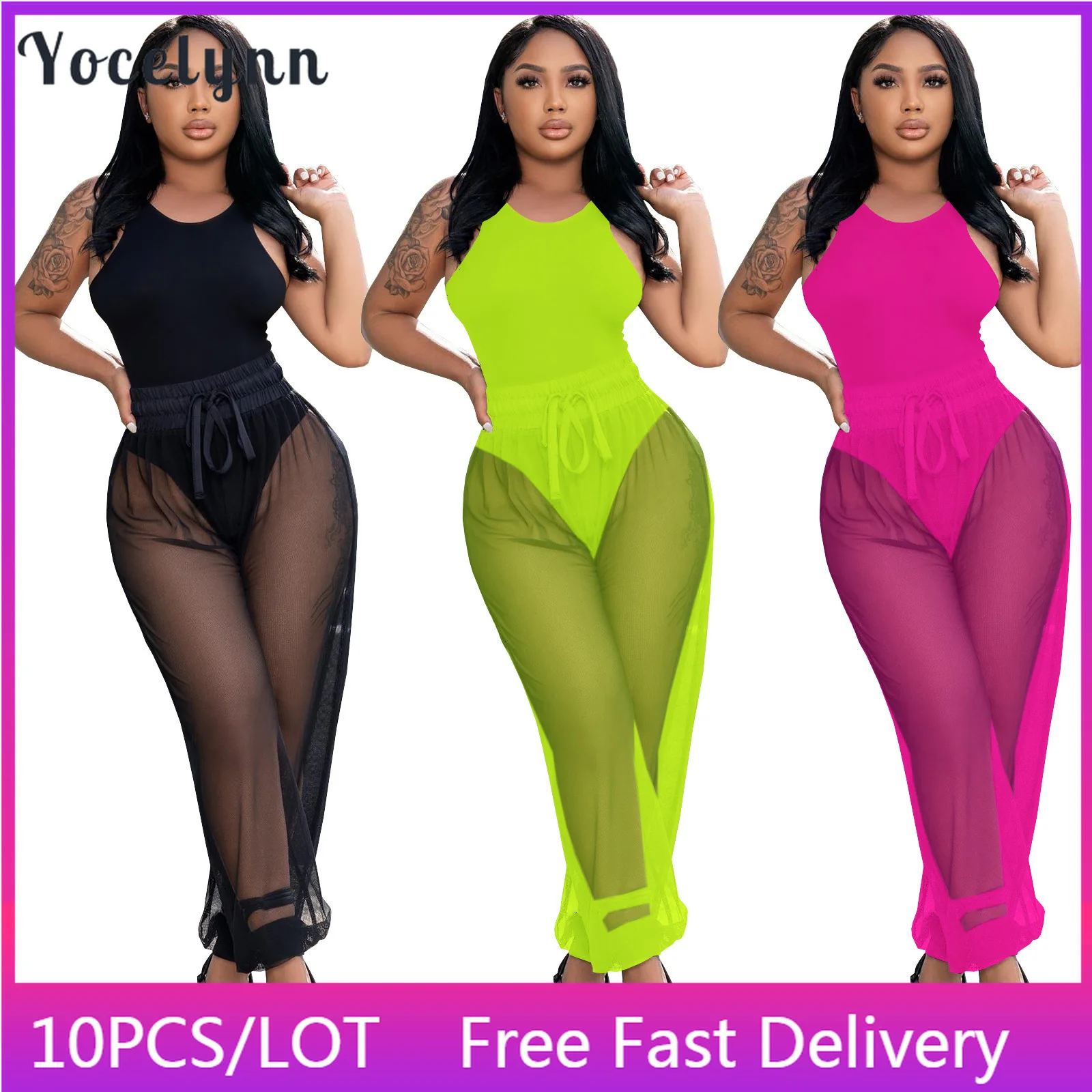 10PCS Bulk Items Wholesale Lots Casaul Women Tracksuit Two Piece Set Bodysuit + Sheer Mesh Pants Summer Beach Clothes for Women
10PCS Bulk Items Wholesale Lots Casaul Women Tracksuit Two Piece Set Bodysuit + Sheer Mesh Pants Summer Beach Clothes for Women