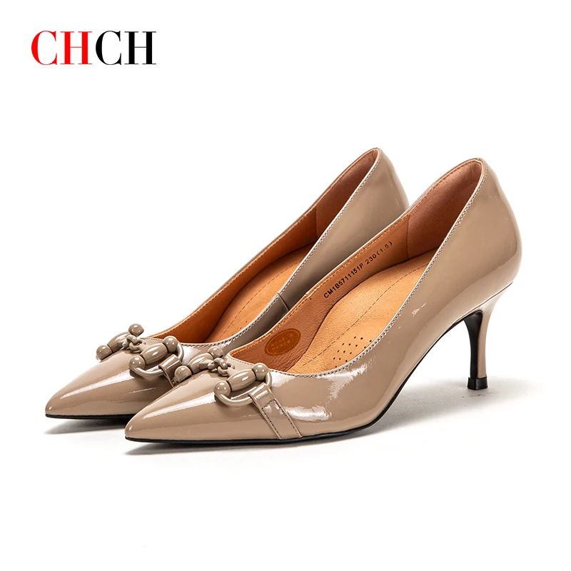 

CHCH 6.5cm High Heels Shoes Fashion Elegant Dress Leather Sculpting Correction Balance Party Stilettos Pointed Toe Women's Pumps