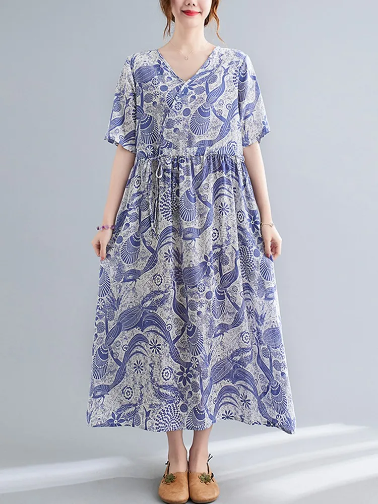 Women Cotton Linen Casual Dress New Arrival 2022 Summer Vintage Style V-neck Print Ladies Elegant A-line Long Dresses B1689
Women Cotton Linen Casual Dress New Arrival 2022 Summer Vintage Style V-neck Print Ladies Elegant A-line Long Dresses B1689