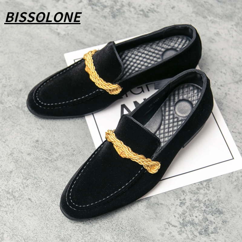 BISSOLONE Fashionable Men's Loafers Classic British Style Suede Deerskin Casual Dress Brooch Twisted Personality Small Leather
BISSOLONE Fashionable Men's Loafers Classic British Style Suede Deerskin Casual Dress Brooch Twisted Personality Small Leather