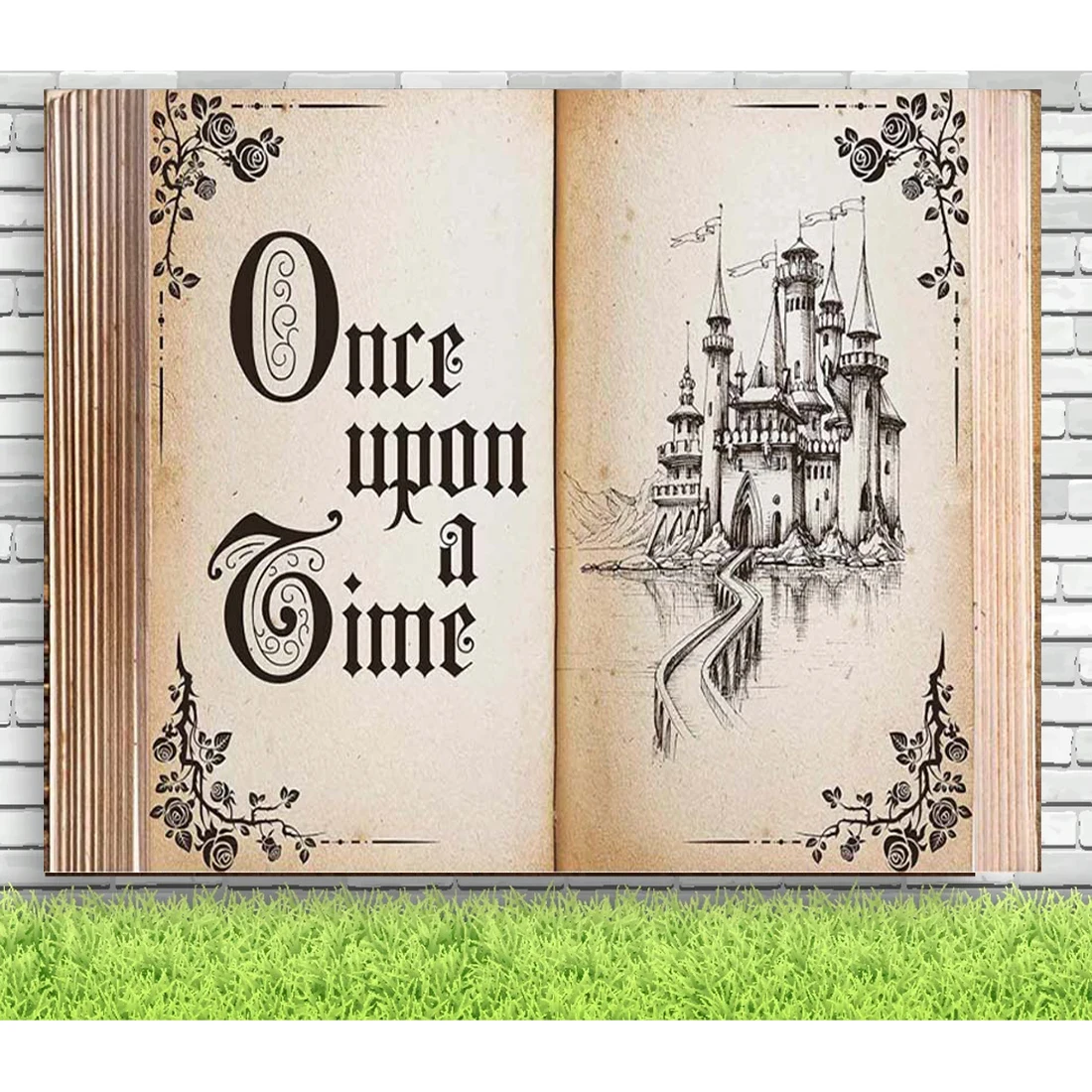 

Customized Fairytale Book Castle Once Upon A Time Party Banner Backdrop for Girl Princess Baby Shower 1st 2nd 3rd 16th Birthday