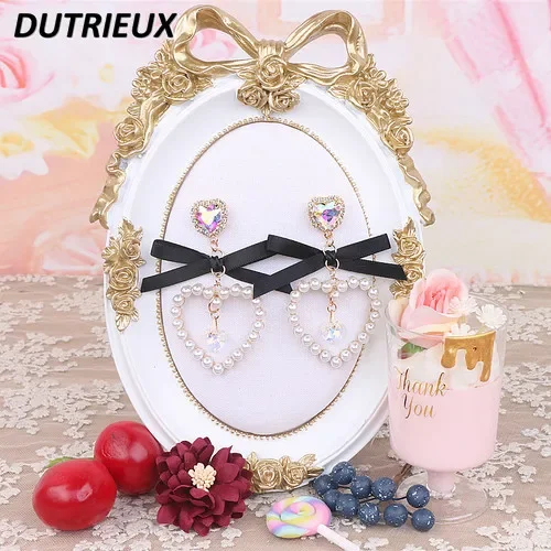 Japanese Style Girl Sweet Lolita Earrings Cute Pearl Heart Bow Rojita Earrings Women's Lolita Style 925 Silver Ear Clip Girls
Japanese Style Girl Sweet Lolita Earrings Cute Pearl Heart Bow Rojita Earrings Women's Lolita Style 925 Silver Ear Clip Girls