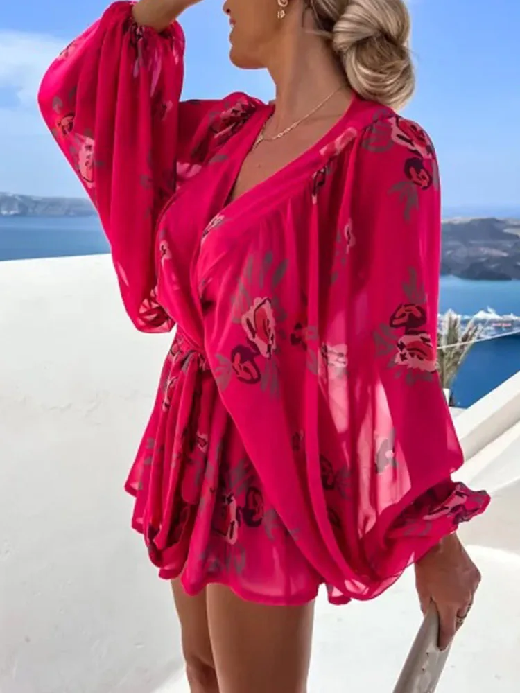 Women V neck Lace-Up Chiffon Set Elegant Lantern Sleeve Shirt Tops And Pleated Shorts Outfits Lady Print Beach Boho Suits
Women V neck Lace-Up Chiffon Set Elegant Lantern Sleeve Shirt Tops And Pleated Shorts Outfits Lady Print Beach Boho Suits