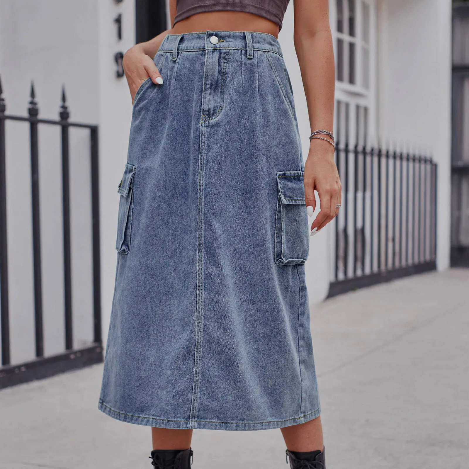 Women Summer Cotton Skirts Tooling Washed Denim Zipper Split Skirts with Pockets Streetwear Lady Casual High Waist A-Line Skirt
Women Summer Cotton Skirts Tooling Washed Denim Zipper Split Skirts with Pockets Streetwear Lady Casual High Waist A-Line Skirt